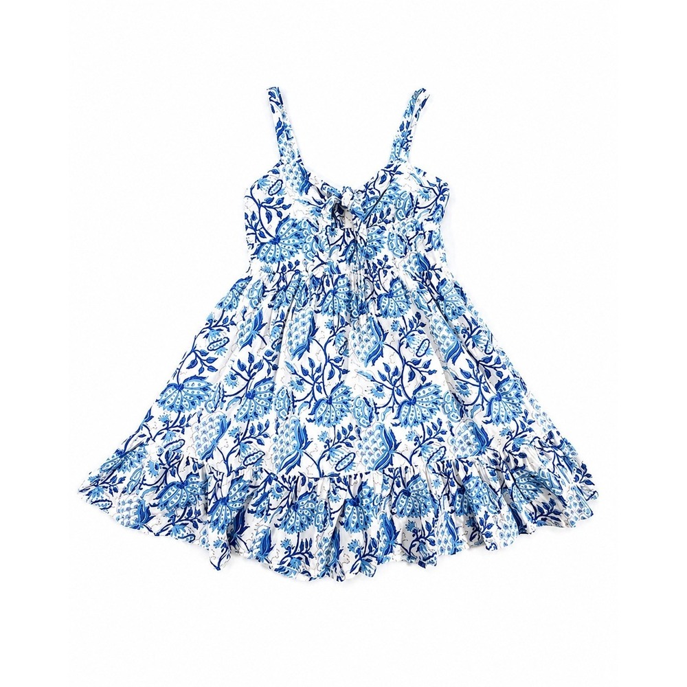 SoLe Mare Sole‎ Amore Blue White Floral Smocked Cotton Mini Dress Large